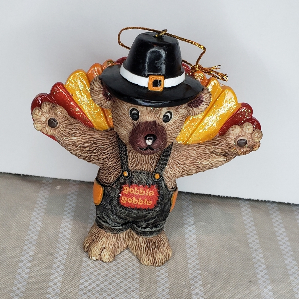 Thanksgiving Bear Ornament with Pilgrim Hat
